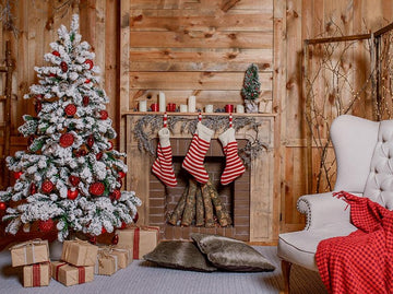 Happy Christmas Backdrop Wooden House Background Christmas Backdrops IBD-H19172